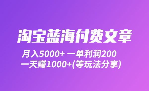 淘宝蓝海付费文章：月入5000+ 一单利润200一天赚1000+(等玩法分享)_wwz