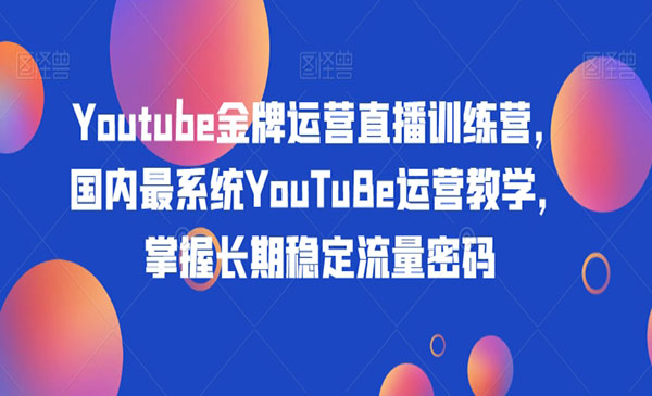 《Youtube金牌运营直播训练营》国内最系统YouTuBe运营教学，掌握长期稳定流量密码